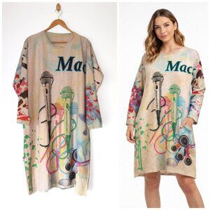 Mack Mini dress Rainbow Graffiti Microphones Art Artsy Sweater Knit Size 2XL?